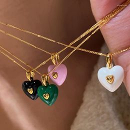 Pendant Necklaces 2023 Korea Colorful Drip Glaze Heart Necklace For Women Spring Pink Green Enamel Chain Jewelry Gifts