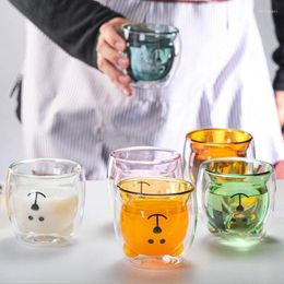 Wine Glasses Glass Cartoon Coffee Mugs Heat-resistan Double Wall Tea Cup Creative Gift Drinkware Milk