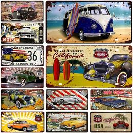 Bus Tin Sign Surf Plate License Metal Signs Motor Oil Poster Vintage Plate Signs for Pub Bar Cafe Garage Wall Art Decor Bus on the beach Metal Poster SIZE 30X20cm w01