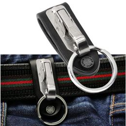 Keychains 1 PC Excellent Quality Leather Stainless Steel Detachable Keychain Waist Belt Clip Anti-lost Buckle Hanging Key Ring Holder