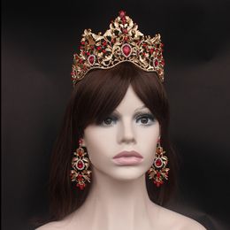 Wedding Hair Jewellery Fashion Baroque Magnificent Red Crystal Bridal Tiaras Green Crown for Bride Pageant Headbands Accessories 230216
