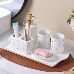 Bath Accessory Set Nordic Star Bathroom Accessories Ceramic Luxury Washroom Supplies Toilet Wash Mug Lotion Bottle Toothbrush Mouth Cup Kit