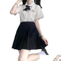 Clothing Sets Thailand Summer School Uniform Set Short Sleeve Shirt Add Pleated Skirt Suit For High Girls Student Uniforms Drop Deli Dhcy6