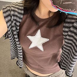 Women's T Shirts High Street Harajuku Retro Alphabet Stars Fashion Goth Print O Neck Short Sleeve Crop Top Navel Sexy Women Y2K Clothes