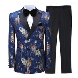 Men's Suits Men's 2 Pieces Printing Lapel Collar Slim Fit Casual Business Dress For Groom Wear Wedding Tuxedo Blazer Pants