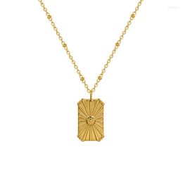 Pendant Necklaces Waterproof 316L Stainless Steel Gold Plated Engraved Flower Square Necklace For Women Girls Tarnish Free