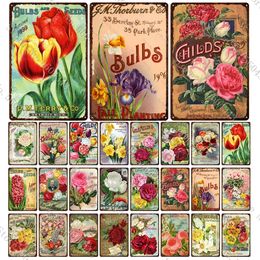 Vintage Flowers Seed Catalogue Covers Tin Sign Daffodils Tulips Bulb Flower Retro Metal Plates Garden Home Personalised Decoration Wall Craft size 30X20CM w02