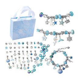 Charm Bracelets Unicorn Colourful Crystal Diy Creative Handmade Childrens Jewellery Bracelet Set With Gift Bag 230215