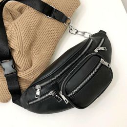 Waist Bags 2023 Women Bag Multifunction Pack Fashion Leather Phone Small Belt Cool Fanny Packs Black