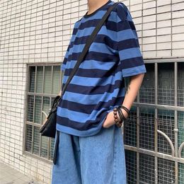 Women's T Shirts Korean Fashion Striped Print Short Sleeve Women 2023 Summer Causal Harajuku Oversized Hip Hop Couple Clothes Streetwear