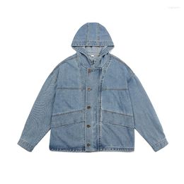 Men's Jackets Mens Jacket Autumn Solid Colour Series Topline Hooded Denim Retro Casual Youth Men