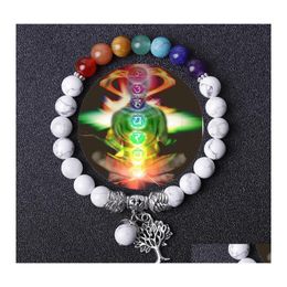 Charm Bracelets Hq Retro Tree Charms Seven Chakras Bracelet Black White Turquoise Lava Stone Beads Women Men Lover Energy Buddha Jew Dhhov