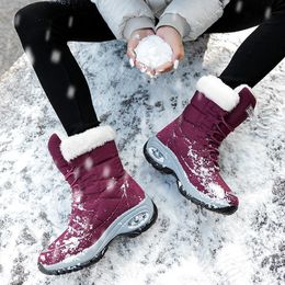 Boots 2023 Women Platform Faux Fur Snow Winter Plush Warm Mid-Calf Ladies Lace-Up Waterproof Booties Chaussures Femme