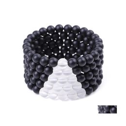 Charm Bracelets Lover Matted Black White Glass Beads Bracelet Men Buddha Handmade Summer Women Jewellery Gift Drop Delivery Dhfjw