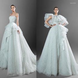 Wedding Dress 2023 A Line Dresses With Wraps Sexy Strapless Lace Bridal Gowns Puffy Tiered Skirts