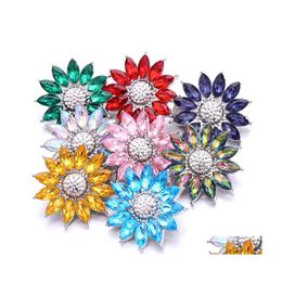 Charms Sier Colour Snap Button Women Sunflower Jewellery Findings Crystal Rhinestone 18Mm Metal Snaps Buttons Diy Bracelet Cloth Jewell Dhkba