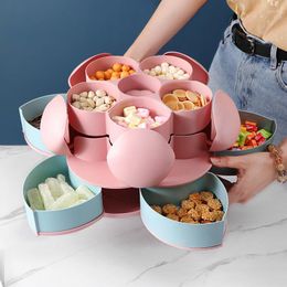 Plates Petal-Shape Rotating Candy Box Snack Tray Storage Wedding Nuts Plate Living Room Home Dried Fruit Organizer