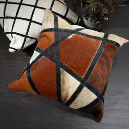 Pillow Square Cowhide Fur Without Core Natural Brown Colour Hand Made Real Cow Leather Throw For Furniture Upholstery