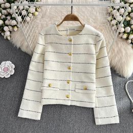 Women's Jackets Arrival Women Tweed Coat Long Sleeve Temperament Simple Loose Casual All Match Striped Cardigan Elegant Vintage Jacket Tops