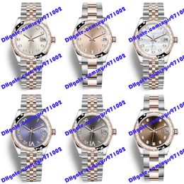 Hot selling new top quality women's watch Asia 2813 automatic mechanical watch 278341 31mm purple Roman dial diamond watch men's watch rose gold stainless steel strap