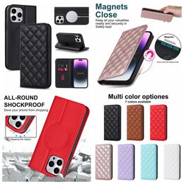 Luxury Magnet Leather Wallet Cases For Iphone 14 Pro Max Plus 13 12 Suck Closure Credit Card Slot Pocket Holder Stand Checkered Diamond Grain Flip Cover Pouch Purse