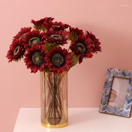 Decorative Flowers Wedding Decoration Artificial Sunflower Branch Backdground Pography Props Bedside Table Placement Home Party Supply