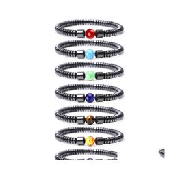 Charm Bracelets Hematite Charms Beads Seven Chakras Handmade Men Health Protection Energy Stones Couple Distance Bangles Jewellery Dro Dhaoh