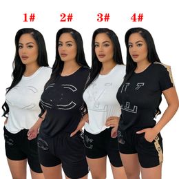 2024 Designer jogger suits brand tracksuits summer women outfits two piece set Short sleeve T-shirt and shorts Casual Fitness Sportswear white Sweatsuits 5255-1