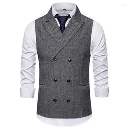 Men's Vests Fashion Tweed Double Breasted Men Suit Vest Business Wedding Dress Waistcoat Black Grey Male Clothing