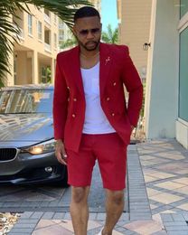 Men's Suits Summer Red Blazer Double Breasted Men With Short Pant Wedding Groom Prom Party Terno Masculino For Man Jacket