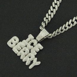 Pendant Necklaces Hip Hop Iced Out Cuban Chains Bling Diamond Letter BERRY Mens Necklace Miami Gold Chain Charm Jewellery For Men ChokerPendan