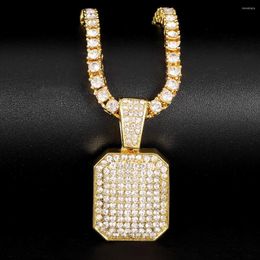 Chains Classic Iced Out Square Pendant Necklace With 4mm Rhinestone Necklaces For Boys Girls Metal Amulet Jewellery Accessories Gifts
