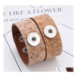 Charm Bracelets Punk Wide Leather Diy Vintage Adjustable Pu Snap Bracelet Fit 18Mm Buttons Jewelry Drop Delivery Dhxqs