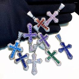 Choker Fashion Classic Iced Out Bling Women Men Multi Colors CZ Cross Pendant Necklaces Rope Tennis Chain Hip Hop Jewelry