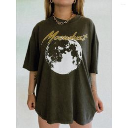 Women's T Shirts American Retro Style Moon Dust Printing Shirt Short Sleeve Women Loose Cotton Graphic Tees Ins Fashion Street Y2K Summer