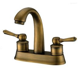 Bathroom Sink Faucets Vintage Faucet Brass Brushed With 60cm Supply Hoses 2-Handle High Arc Spout Mixed Water Vanity