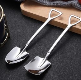 Stainless Steel Spoon Mini Shovel Shape Coffee Ice Cream Desserts Scoop Fruits Watermelon Square Spoons Creative Kitchen Tools SN4317