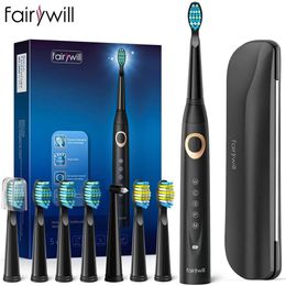 Toothbrush Fairywill Adult Electric Toothbrush Sonic Waterproof 5 Modes USB Rechargeable With Replacement Brush Heads Smart Timer FW2306 230215