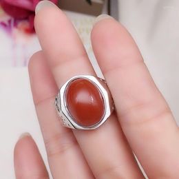 Cluster Rings Men Ring South Red Agate Natural Real 925 Sterling Silver Gem Size 12 16mm Fine