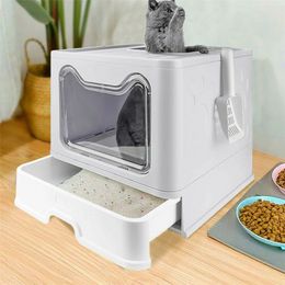 Other Cat Supplies Front Entry Top Exit Litter Box with Lid Foldable Large Kitty Boxes s Toilet Including Plastic Scoop 230216