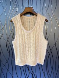 Women's Tanks 2023 Women Fashion Sleeveless Sexy Crew Neck Solid Colour Woven Decorative Sweater Knitted Vest 0109