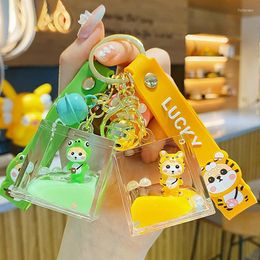 Keychains Square Small Animals Tiger Pattern Coat Key Chain Liquid Floating Keyring