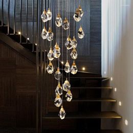 Chandeliers Nordic Luxury Staircase Decoration Led Chandelier Lighting Modern Duplex Restaurant Loft Ceiling Light K9 Crystal Hanging Lamps