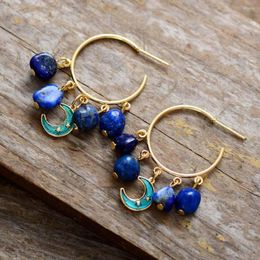 Hoop Earrings Boho Blue Lapis Luzuli Bold Fashion Gold Plated Earring Teen Girls Ins Women Jewelry Bijoux Drop Wholesale