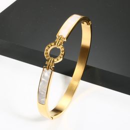 Bangle Arrival White Shell Roman Numeral s Bracelets Gold Plating Women For Fashion Bracelet Jewellery 230215