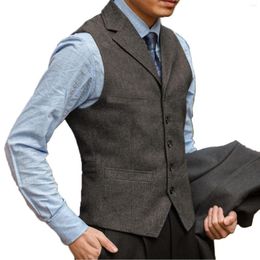 Men's Vests Men's Suit Vest Wedding Wool Tweed Formal Business Waistcoat Lapel Collar For Groomsmen 2023