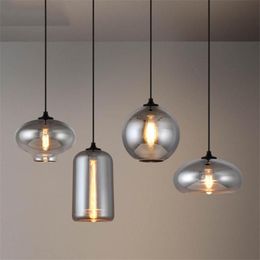 Pendant Lamps Postmodern Smoke Grey Glass Lights For Dining Room Hanging Lamp Led Light Fixtures Indoor Lighting Industrial SuspenduPendant