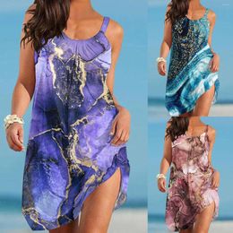 Casual Dresses Women Print Dress Sleeveless Strap Loose Holiday Beach Long Sundresses Dressed Woman Surplice For