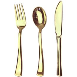 Disposable Flatware 75 Piece Gold Cutlery Set - Plastic Rose gold Includes 25 Forks 25 Spoons 25 Knives 230216