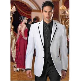 Men's Suits & Blazers Two Buttons White Groom Tuxedos Notch Lapel Groomsmen Mens Wedding Prom (Jacket Pants Vest Tie) NO:227